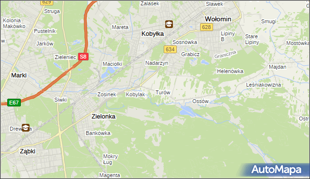 mapa Turów gmina Wołomin, Turów gmina Wołomin na mapie Targeo