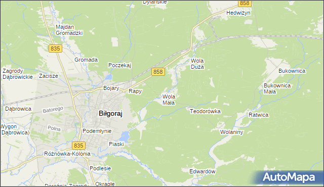 mapa Wola Mała gmina Biłgoraj, Wola Mała gmina Biłgoraj na mapie Targeo