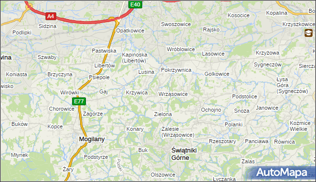 mapa Wrząsowice, Wrząsowice na mapie Targeo