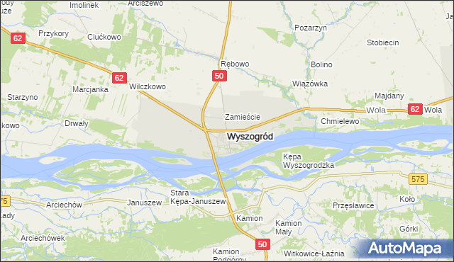mapa Wyszogród powiat płocki, Wyszogród powiat płocki na mapie Targeo