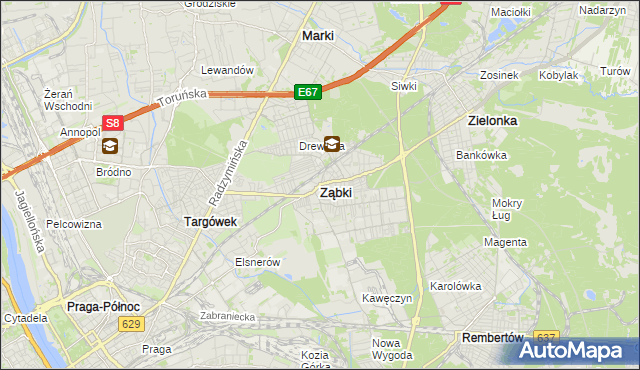 mapa Ząbki powiat wołomiński, Ząbki powiat wołomiński na mapie Targeo
