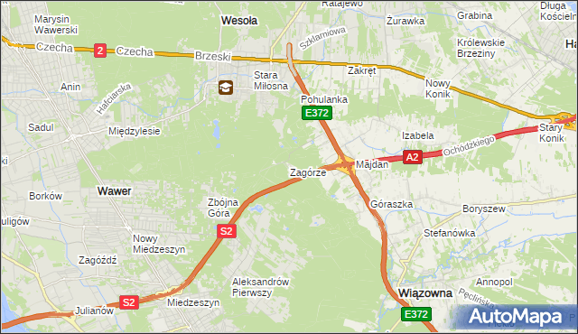 mapa Zagórze gmina Wiązowna, Zagórze gmina Wiązowna na mapie Targeo