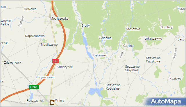 mapa Dębówiec gmina Gniezno, Dębówiec gmina Gniezno na mapie Targeo