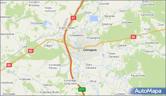 mapa Glinojeck, Glinojeck na mapie Targeo