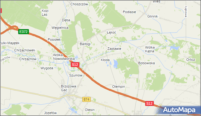 mapa Kłoda gmina Kurów, Kłoda gmina Kurów na mapie Targeo