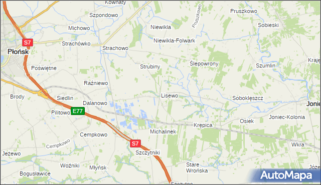 mapa Lisewo gmina Płońsk, Lisewo gmina Płońsk na mapie Targeo