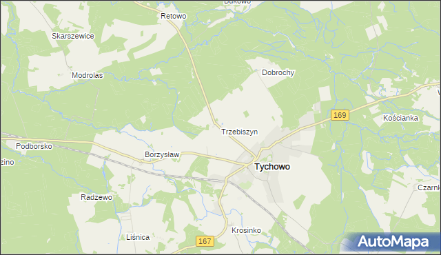 mapa Trzebiszyn gmina Tychowo, Trzebiszyn gmina Tychowo na mapie Targeo