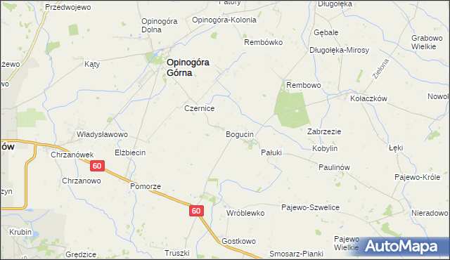 mapa Bogucin gmina Opinogóra Górna, Bogucin gmina Opinogóra Górna na mapie Targeo