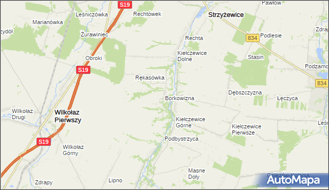 mapa Borkowizna gmina Strzyżewice, Borkowizna gmina Strzyżewice na mapie Targeo