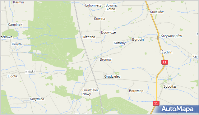 mapa Bronów gmina Pleszew, Bronów gmina Pleszew na mapie Targeo