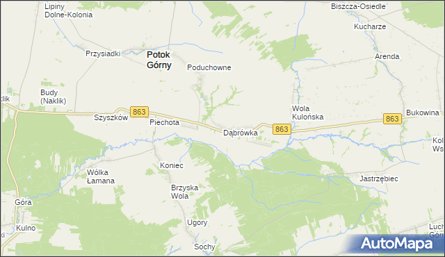 mapa Dąbrówka gmina Potok Górny, Dąbrówka gmina Potok Górny na mapie Targeo