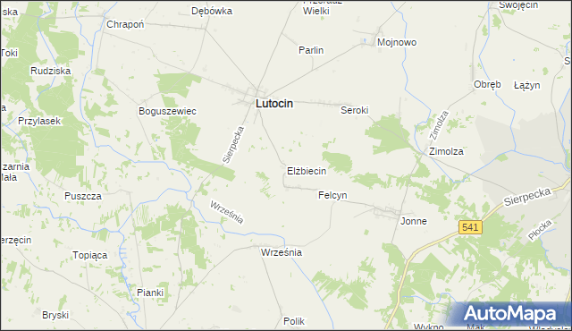 mapa Elżbiecin gmina Lutocin, Elżbiecin gmina Lutocin na mapie Targeo