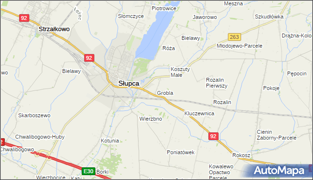 mapa Grobla gmina Słupca, Grobla gmina Słupca na mapie Targeo