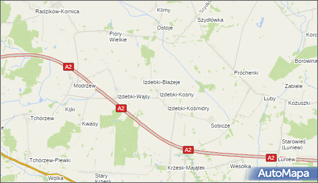 mapa Izdebki-Kosny, Izdebki-Kosny na mapie Targeo