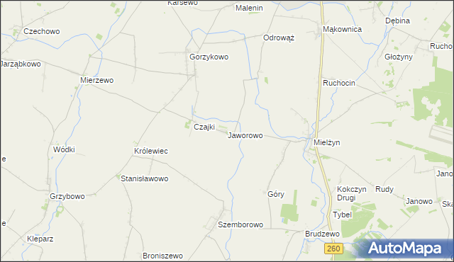 mapa Jaworowo gmina Witkowo, Jaworowo gmina Witkowo na mapie Targeo