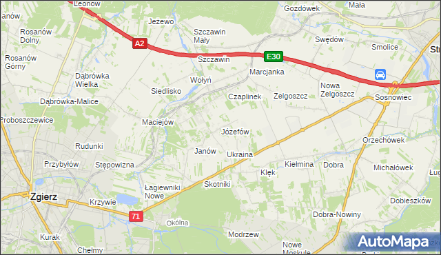 mapa Józefów gmina Zgierz, Józefów gmina Zgierz na mapie Targeo