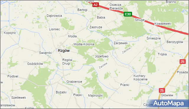 mapa Józefowo gmina Rzgów, Józefowo gmina Rzgów na mapie Targeo