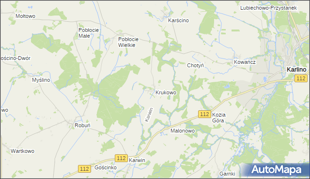 mapa Krukowo gmina Karlino, Krukowo gmina Karlino na mapie Targeo