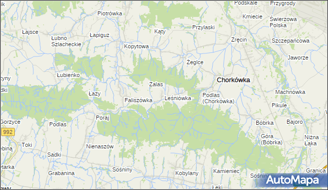 mapa Leśniówka gmina Chorkówka, Leśniówka gmina Chorkówka na mapie Targeo