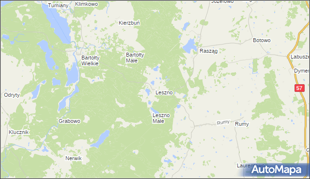 mapa Leszno gmina Barczewo, Leszno gmina Barczewo na mapie Targeo