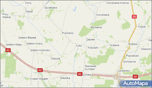 mapa Łuby gmina Międzyrzec Podlaski, Łuby gmina Międzyrzec Podlaski na mapie Targeo