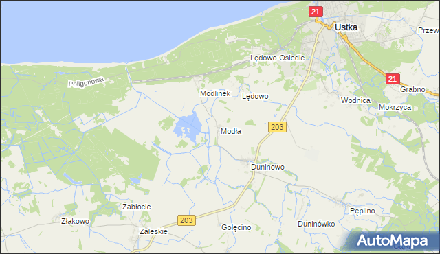 mapa Modła gmina Ustka, Modła gmina Ustka na mapie Targeo