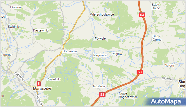 mapa Nagórnik gmina Marciszów, Nagórnik gmina Marciszów na mapie Targeo