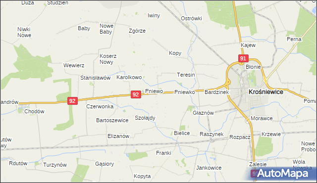 mapa Ostałów gmina Krośniewice, Ostałów gmina Krośniewice na mapie Targeo
