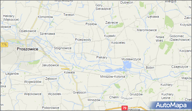 mapa Piekary gmina Proszowice, Piekary gmina Proszowice na mapie Targeo