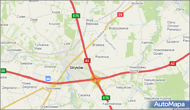 mapa Rokitnica gmina Stryków, Rokitnica gmina Stryków na mapie Targeo