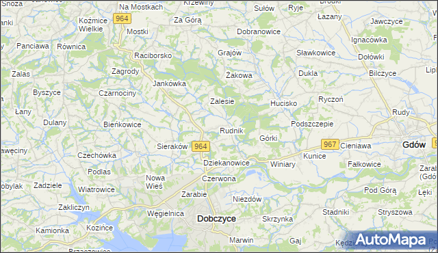 mapa Rudnik gmina Dobczyce, Rudnik gmina Dobczyce na mapie Targeo