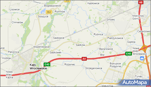 mapa Sadków gmina Kąty Wrocławskie, Sadków gmina Kąty Wrocławskie na mapie Targeo