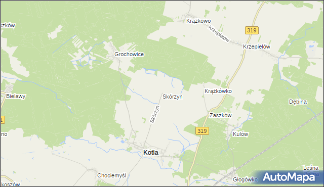 mapa Skórzyn gmina Kotla, Skórzyn gmina Kotla na mapie Targeo