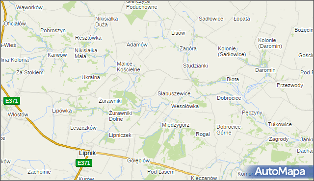 mapa Słabuszewice, Słabuszewice na mapie Targeo