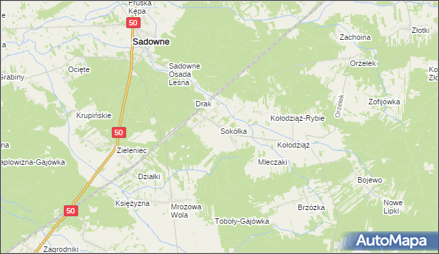 mapa Sokółka gmina Sadowne, Sokółka gmina Sadowne na mapie Targeo