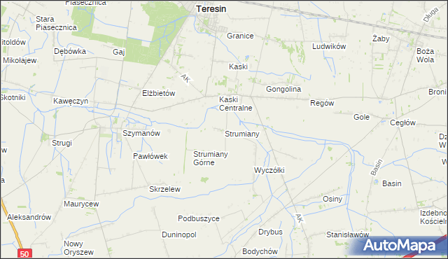 mapa Strumiany gmina Baranów, Strumiany gmina Baranów na mapie Targeo