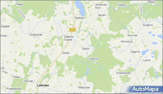 mapa Szarki gmina Lelkowo, Szarki gmina Lelkowo na mapie Targeo