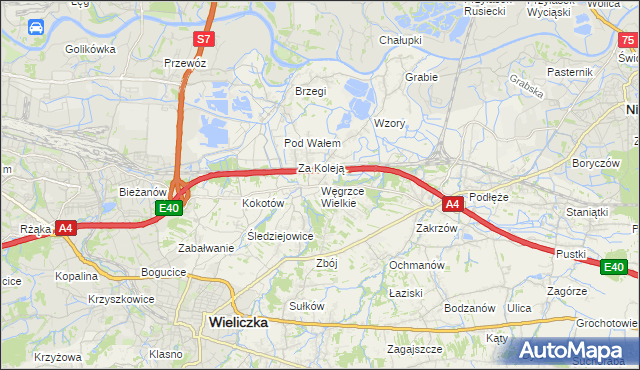 mapa Węgrzce Wielkie, Węgrzce Wielkie na mapie Targeo