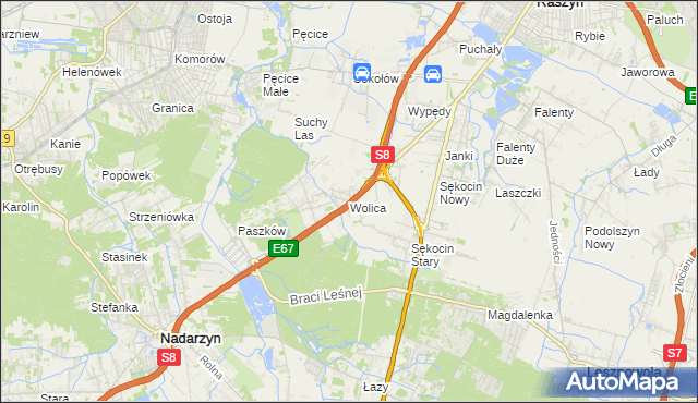 mapa Wolica gmina Nadarzyn, Wolica gmina Nadarzyn na mapie Targeo