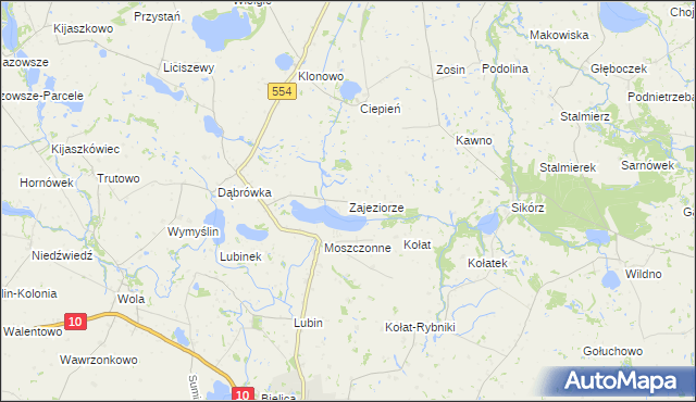 mapa Zajeziorze gmina Kikół, Zajeziorze gmina Kikół na mapie Targeo