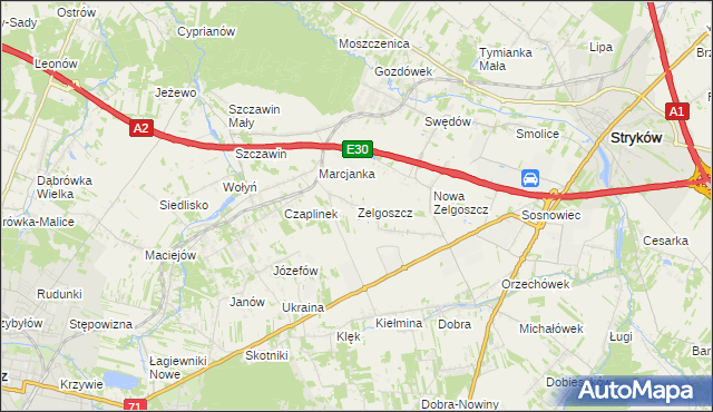 mapa Zelgoszcz gmina Stryków, Zelgoszcz gmina Stryków na mapie Targeo