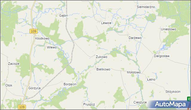 mapa Żukowo gmina Brojce, Żukowo gmina Brojce na mapie Targeo