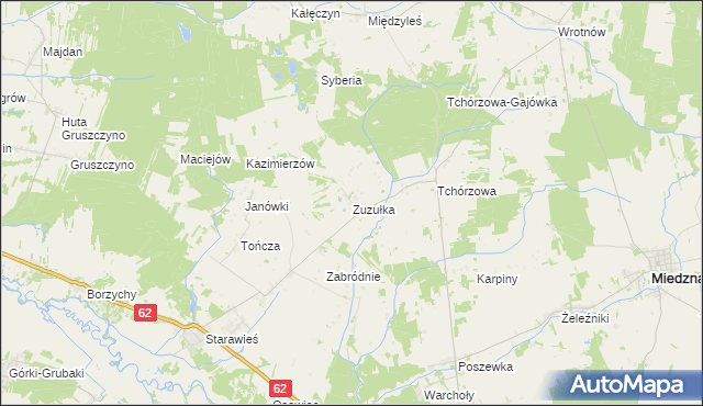 mapa Zuzułka, Zuzułka na mapie Targeo