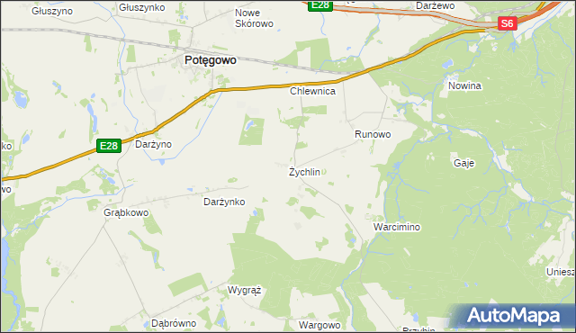 mapa Żychlin gmina Potęgowo, Żychlin gmina Potęgowo na mapie Targeo