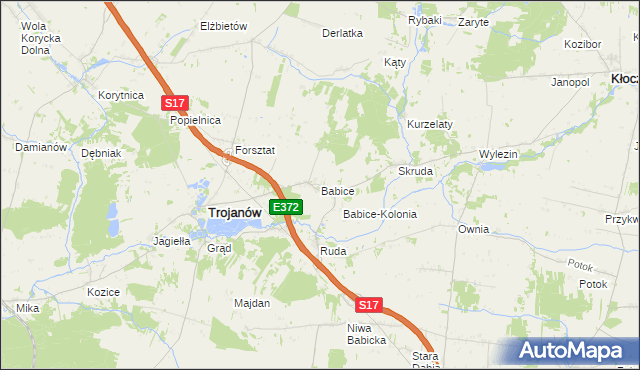 mapa Babice gmina Trojanów, Babice gmina Trojanów na mapie Targeo