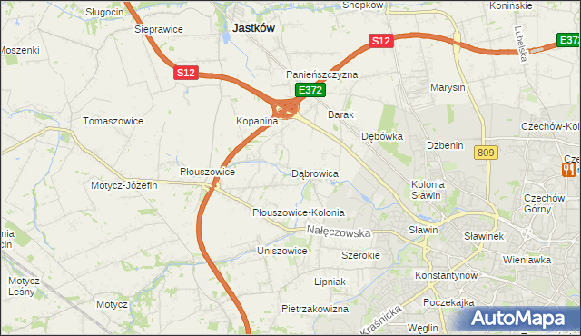 mapa Dąbrowica gmina Jastków, Dąbrowica gmina Jastków na mapie Targeo