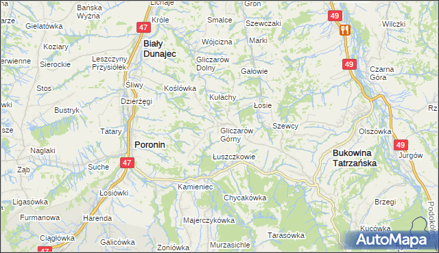 mapa Gliczarów Górny, Gliczarów Górny na mapie Targeo