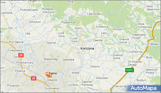 mapa Korczyna powiat krośnieński, Korczyna powiat krośnieński na mapie Targeo