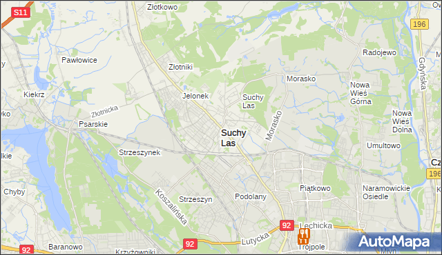 mapa Suchy Las powiat poznański, Suchy Las powiat poznański na mapie Targeo