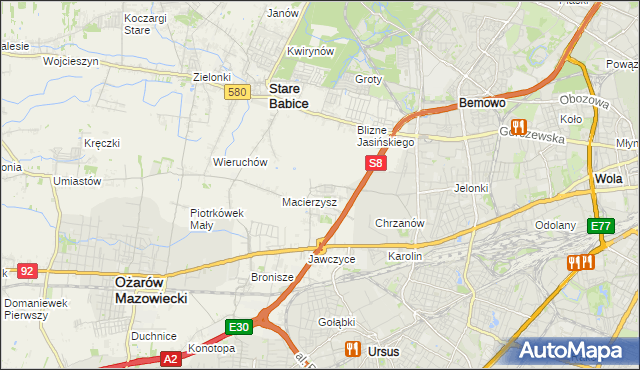 mapa Szeligi gmina Ożarów Mazowiecki, Szeligi gmina Ożarów Mazowiecki na mapie Targeo